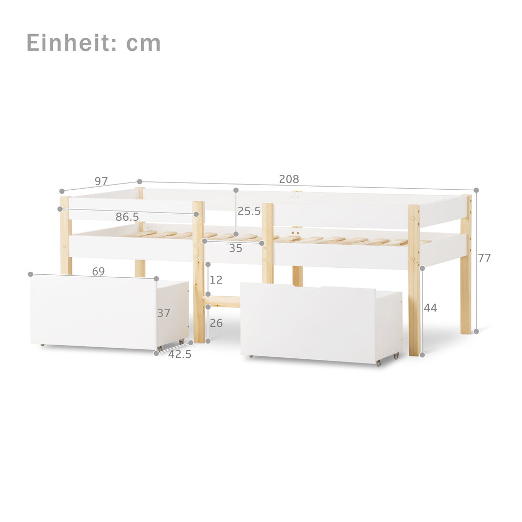 Massives Kinderbett aus Kiefernholz – Perfekt für Jungen & Mädchen – 200 x 90 cm