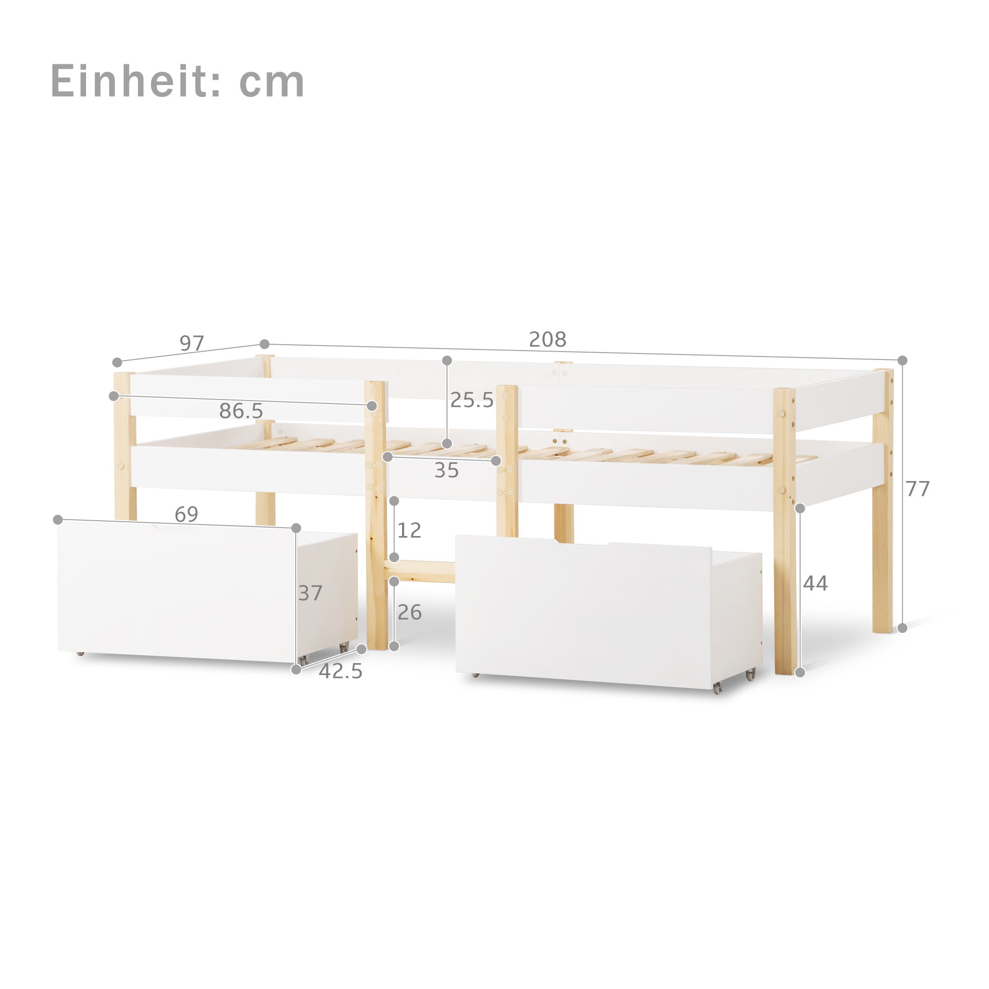 Massives Kinderbett aus Kiefernholz – Perfekt für Jungen & Mädchen – 200 x 90 cm