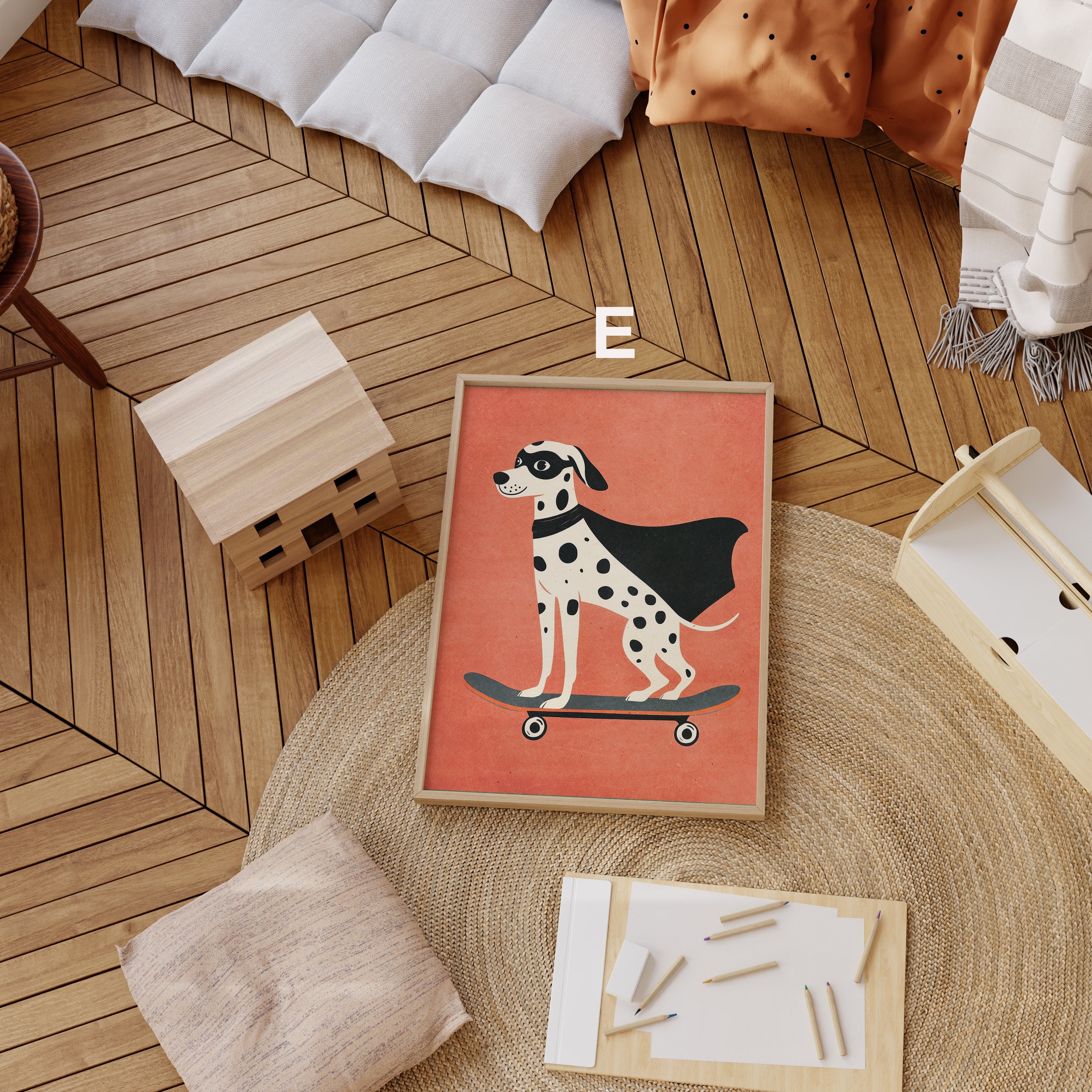 Skateboard Waldtiere Poster Kinderzimmer · Geschenkidee für Kinder · Dalmatiner Löwe Fuchs Lama Koala Bär · Deko Print ohne Rahmen