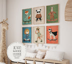 Skateboard Waldtiere Poster Kinderzimmer · Geschenkidee für Kinder · Dalmatiner Löwe Fuchs Lama Koala Bär · Deko Print ohne Rahmen